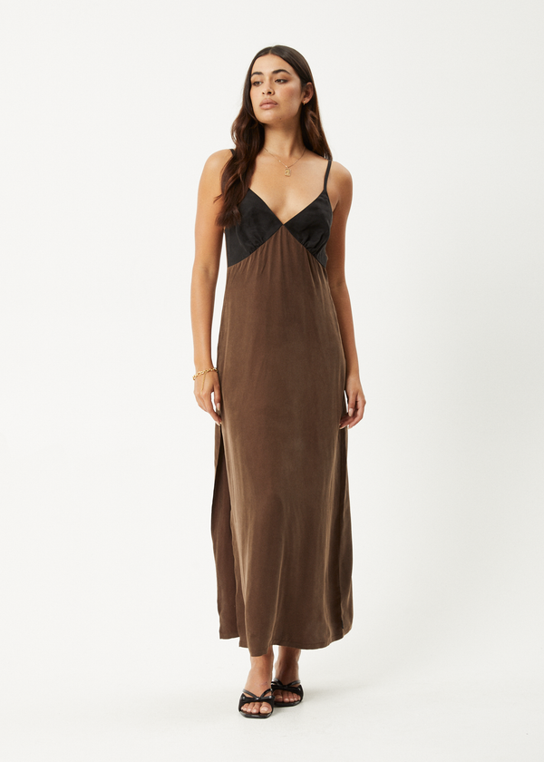 afends Giselle - Cupro Maxi Dress Coffee
