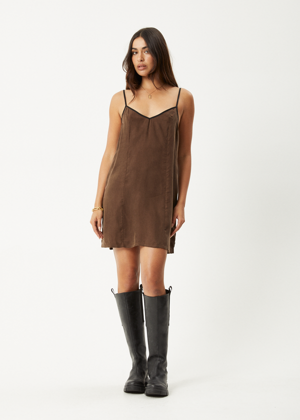 afends Giselle - Cupro Mini Dress Coffee