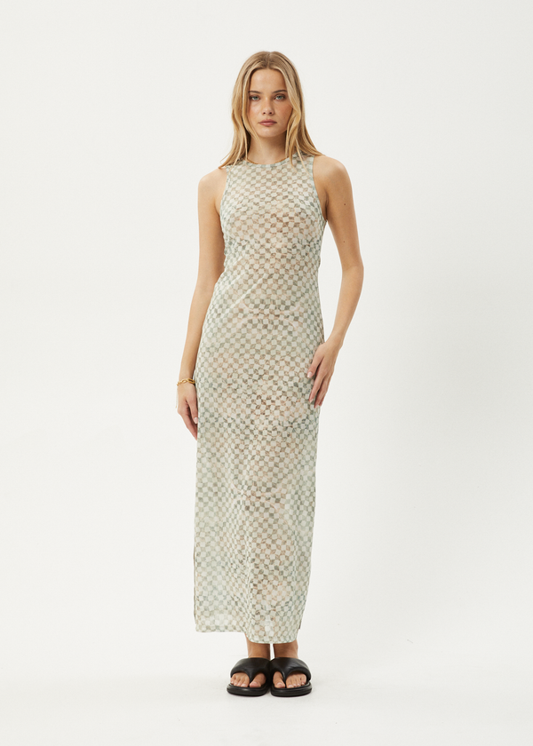 Afends Glasshouse - Sheer Maxi Dress Sand Checker
