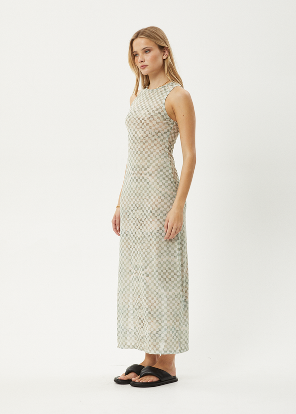 Afends Glasshouse - Sheer Maxi Dress Sand Checker
