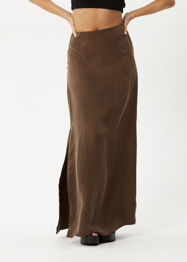 Afends Grace - Cupro Maxi Skirt Coffee