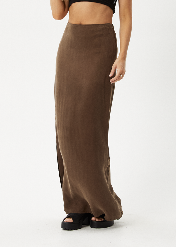 Afends Grace - Cupro Maxi Skirt Coffee