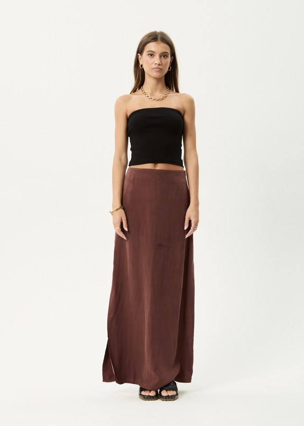 afends Grace - Cupro Maxi Skirt Hazelnut