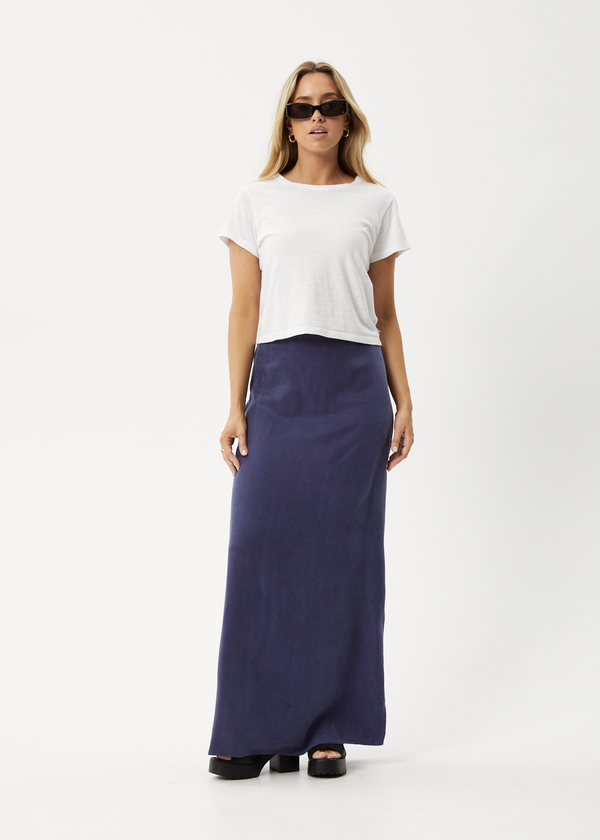 afends Grace - Cupro Maxi Skirt Navy