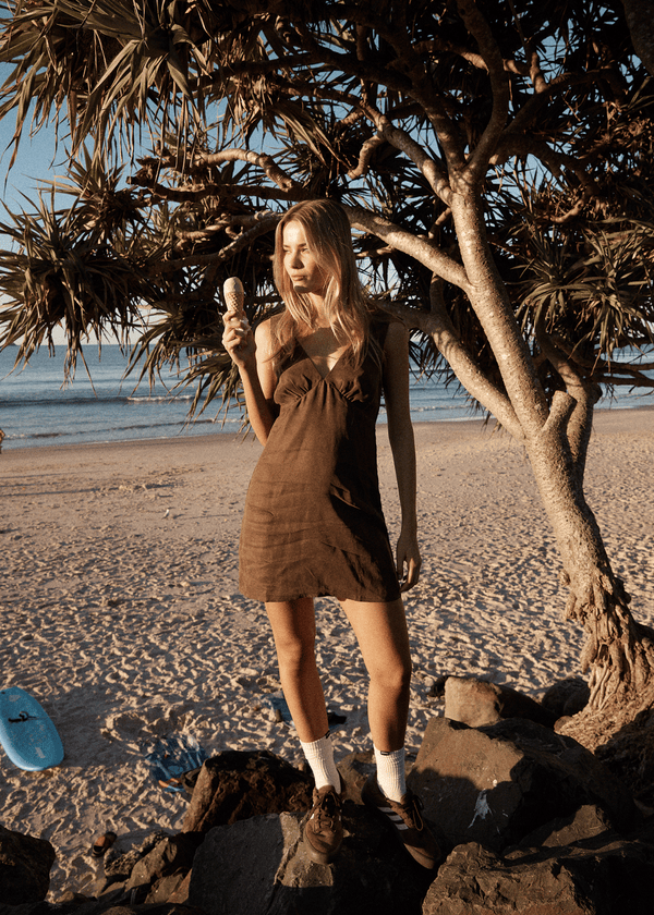 Afends Grace - Cupro Mini Dress Coffee