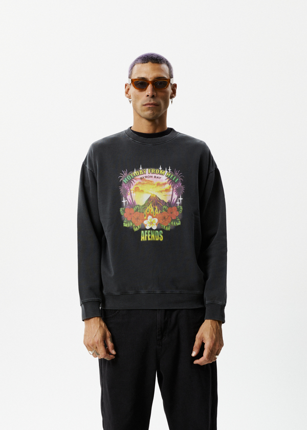 Afends Holiday - Crew Neck Jumper Stone Black