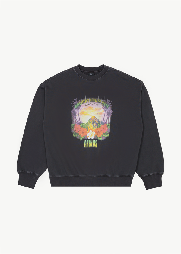 afends Holiday - Crew Neck Jumper Stone Black