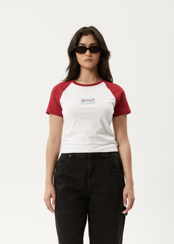 afends Homely Raglan - Baby Tee Cherry