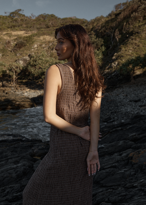 Afends Hometown - Seersucker Maxi Dress Coffee