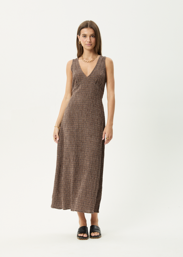 afends Hometown - Seersucker Maxi Dress Coffee