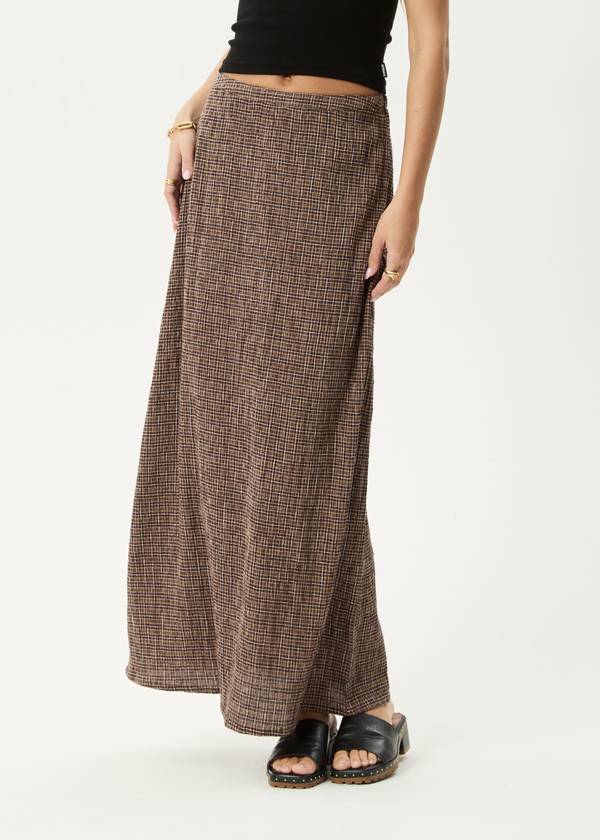 Afends Hometown - Seersucker Maxi Skirt Coffee