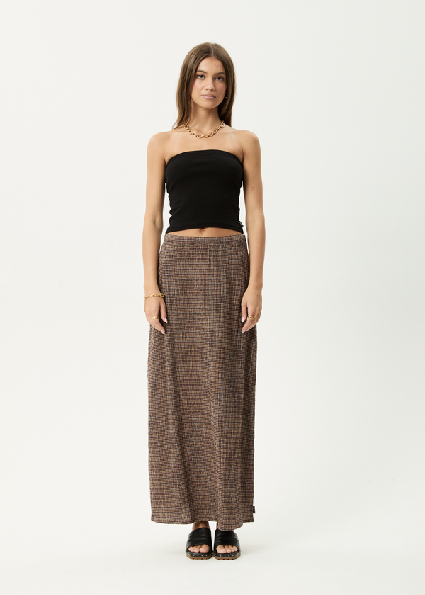 afends Hometown - Seersucker Maxi Skirt Coffee