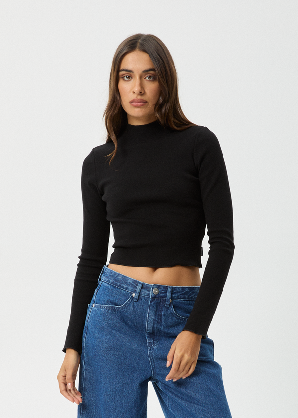 afends Iconic - Long Sleeve Rib Top Black