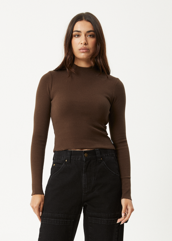 Afends Iconic - Long Sleeve Rib Top Coffee