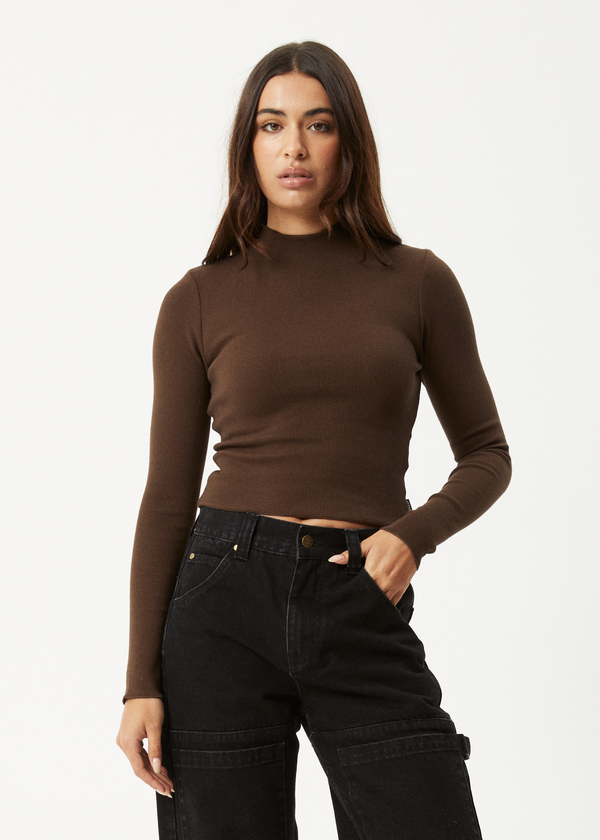 afends Iconic - Long Sleeve Rib Top Coffee