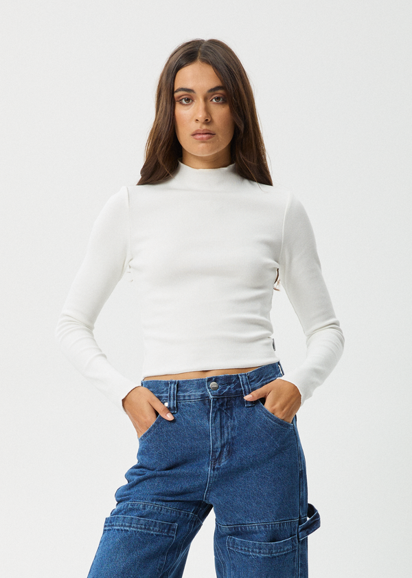 afends Iconic - Long Sleeve Rib Top White