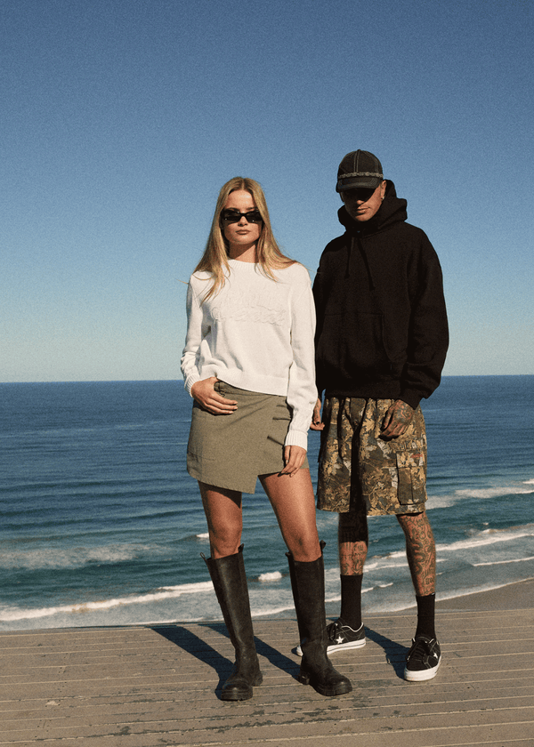 Afends Inferno - Knit Crew Neck Jumper White