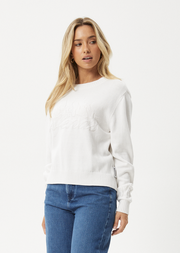 Afends Inferno - Knit Crew Neck Jumper White
