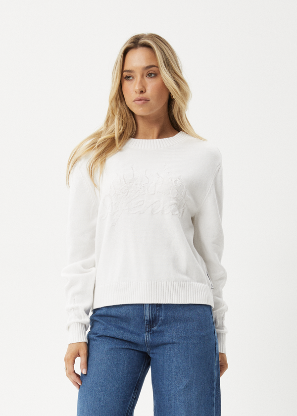 afends Inferno - Knit Crew Neck Jumper White