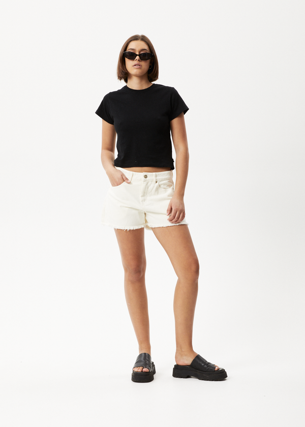 afends Isabella - Denim Low Rise Short Off White