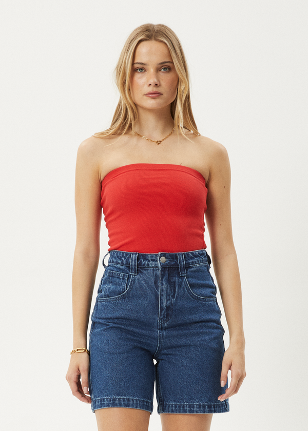 Afends Jamie - Rib Tube Top Tomato