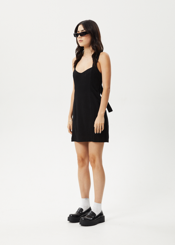Afends Kacey - Linen Mini Dress Black