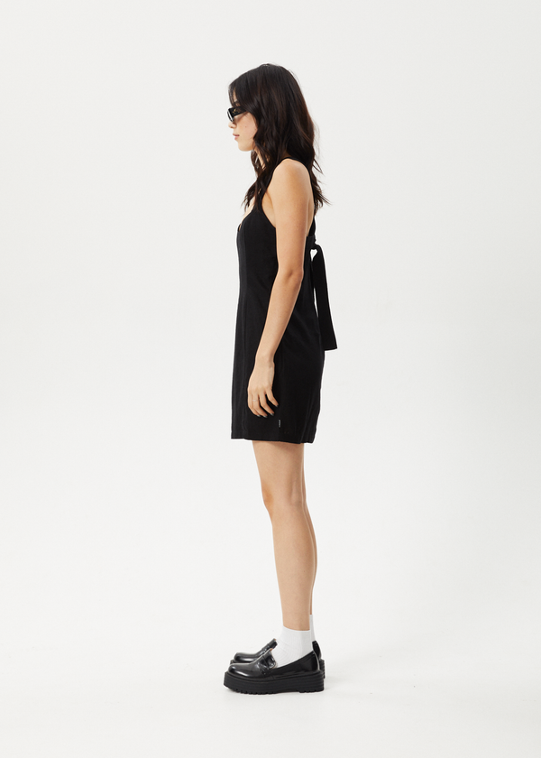 Afends Kacey - Linen Mini Dress Black