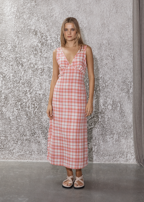 Afends Kayla - Check Maxi Dress Pink Check