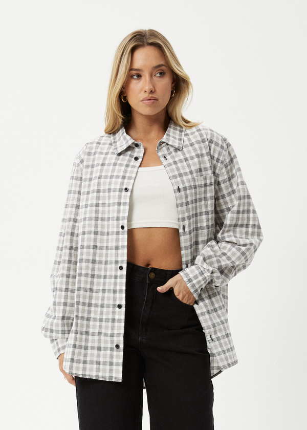 Afends Leo - Seersucker Check Shirt Black / White