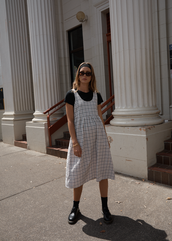 Afends Leo - Seersucker Midi Dress Coffee / White