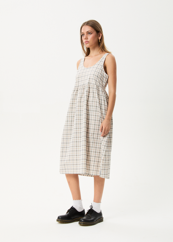Afends Leo - Seersucker Midi Dress Coffee / White
