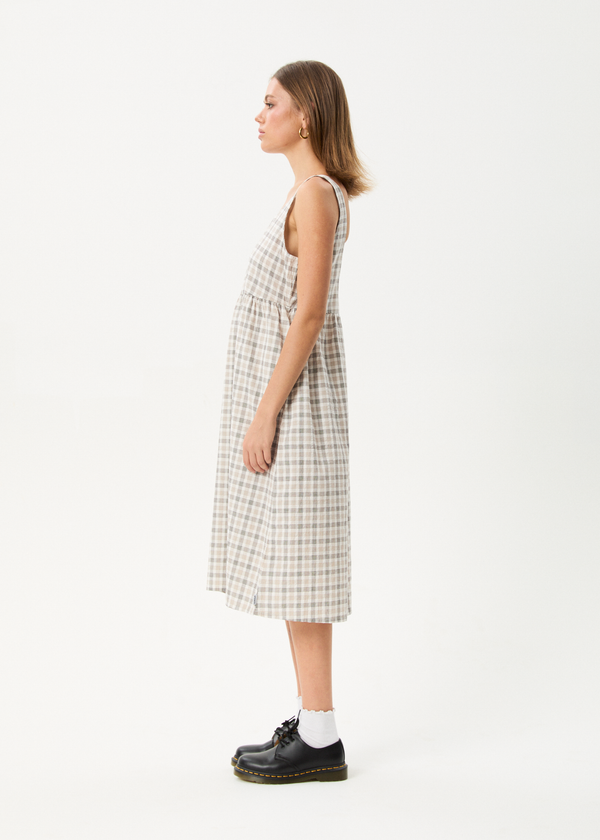 Afends Leo - Seersucker Midi Dress Coffee / White