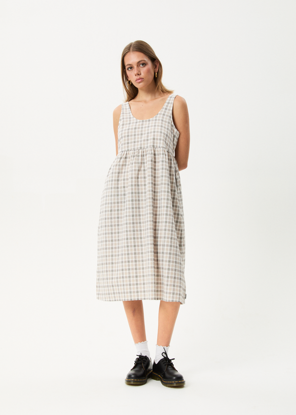 afends Leo - Seersucker Midi Dress Coffee / White