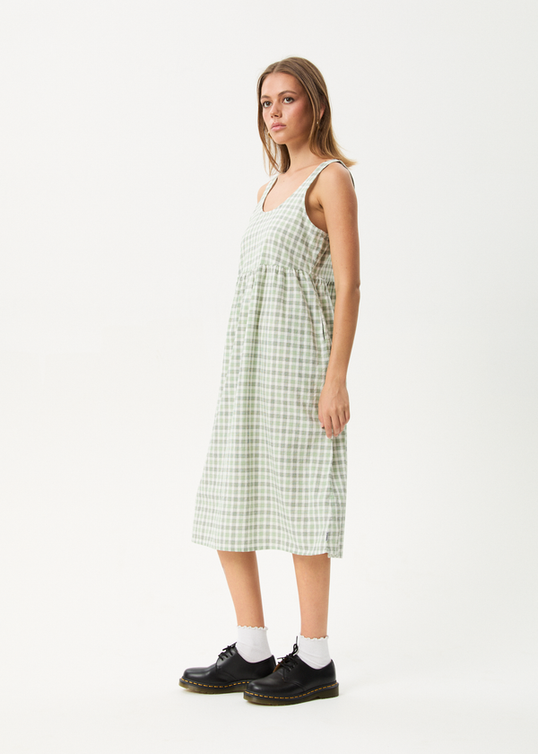 Afends Leo - Seersucker Midi Dress Green / White