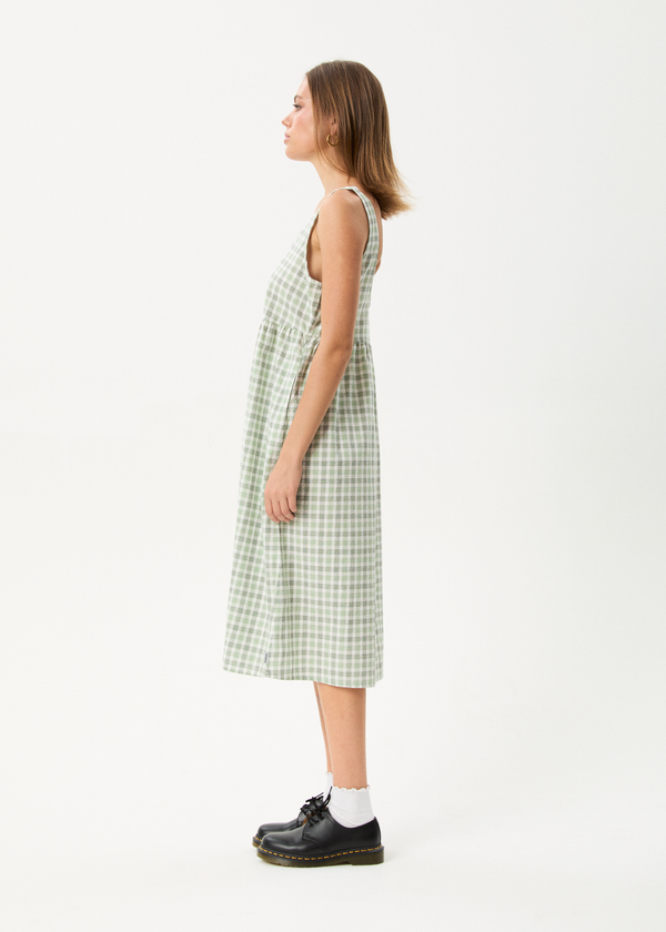 Afends Leo - Seersucker Midi Dress Green / White