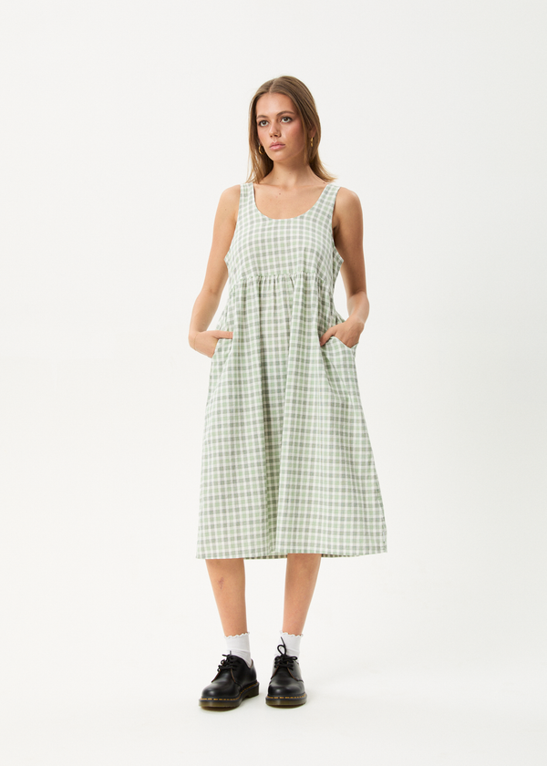 afends Leo - Seersucker Midi Dress Green / White
