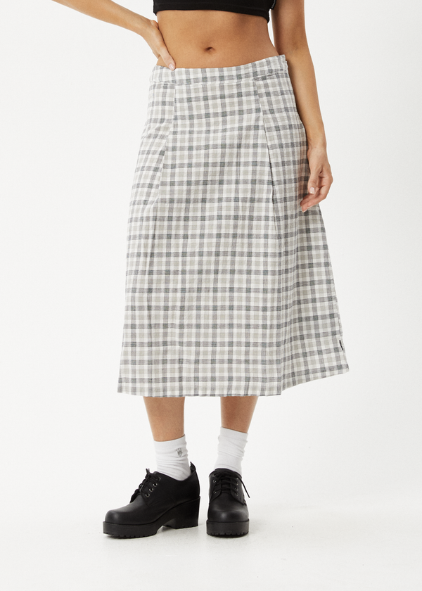 Afends Leo - Seersucker Midi Skirt Black / White