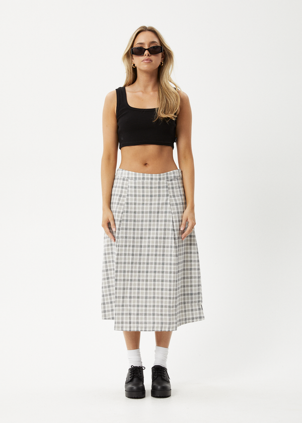 afends Leo - Seersucker Midi Skirt Black / White