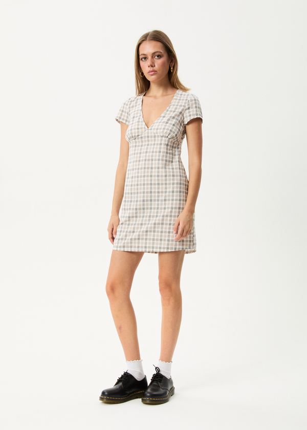 Afends Leo - Seersucker Mini Dress Coffee / White