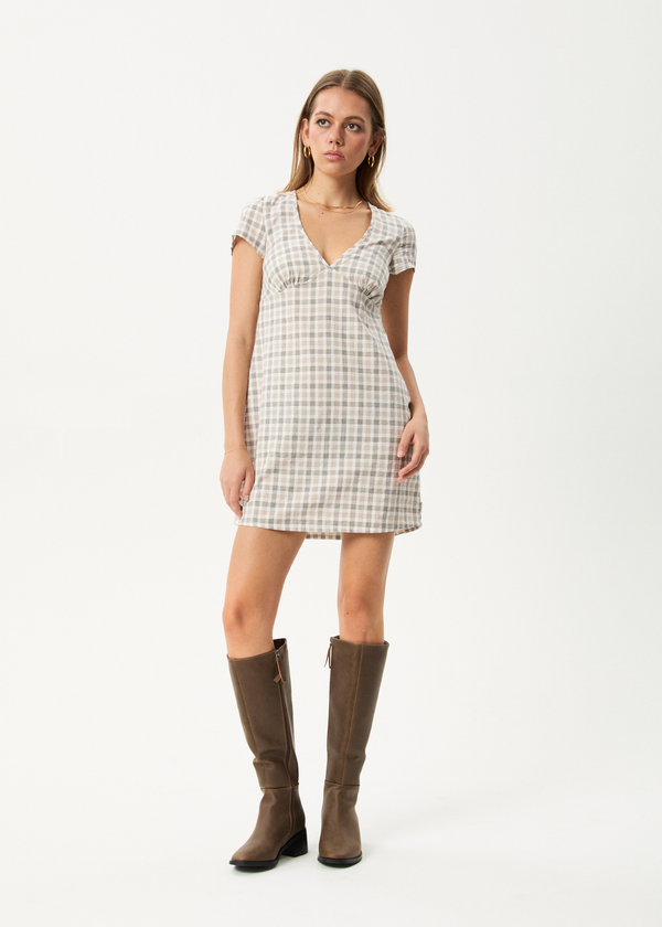 afends Leo - Seersucker Mini Dress Coffee / White