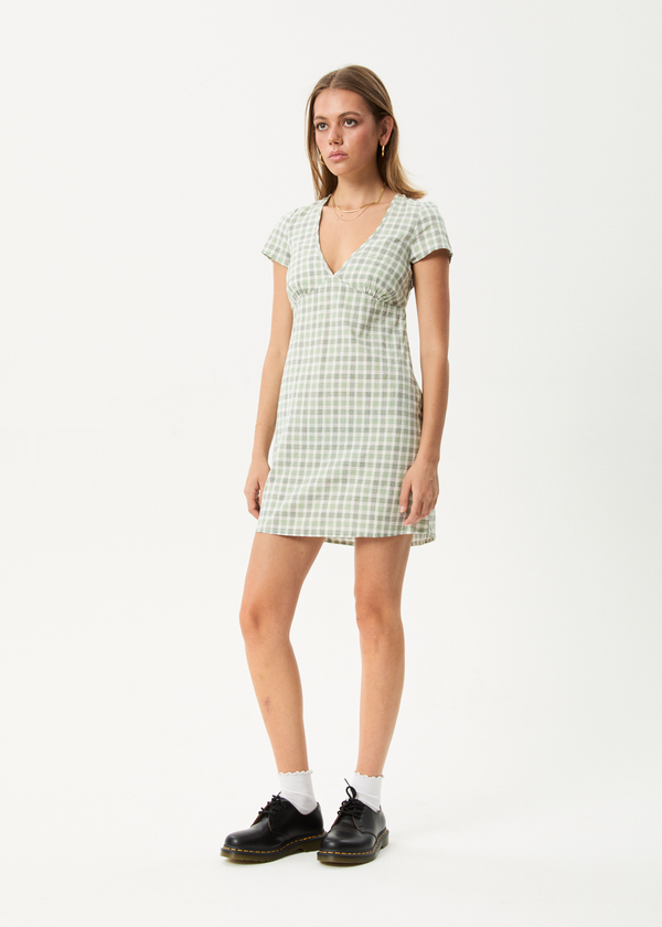Afends Leo - Seersucker Mini Dress Green / White