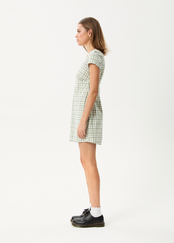 Afends Leo - Seersucker Mini Dress Green / White