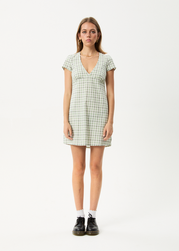 afends Leo - Seersucker Mini Dress Green / White
