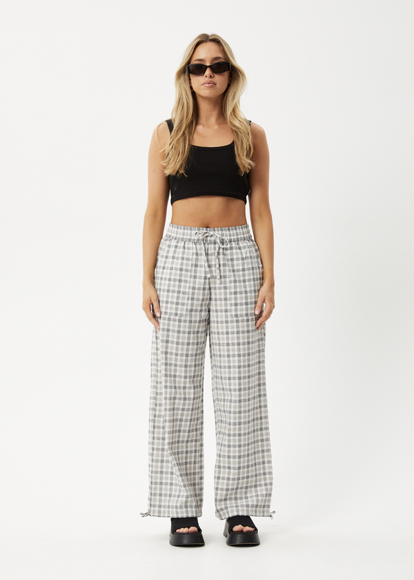afends Leo - Seersucker Wide Leg Pant Black / White