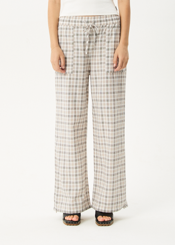 Afends Leo - Seersucker Wide Leg Pant Coffee / White