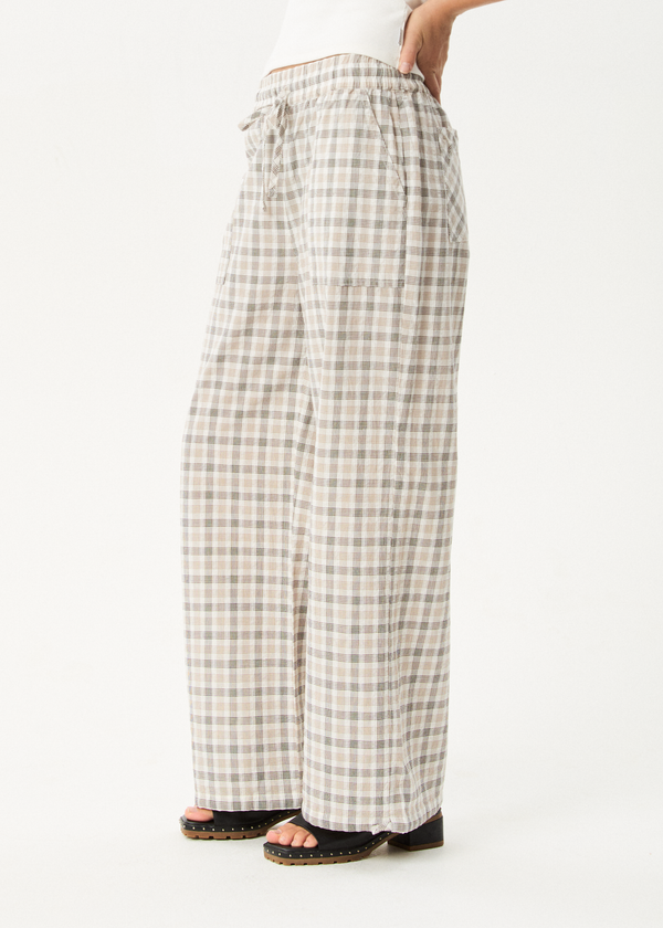 Afends Leo - Seersucker Wide Leg Pant Coffee / White