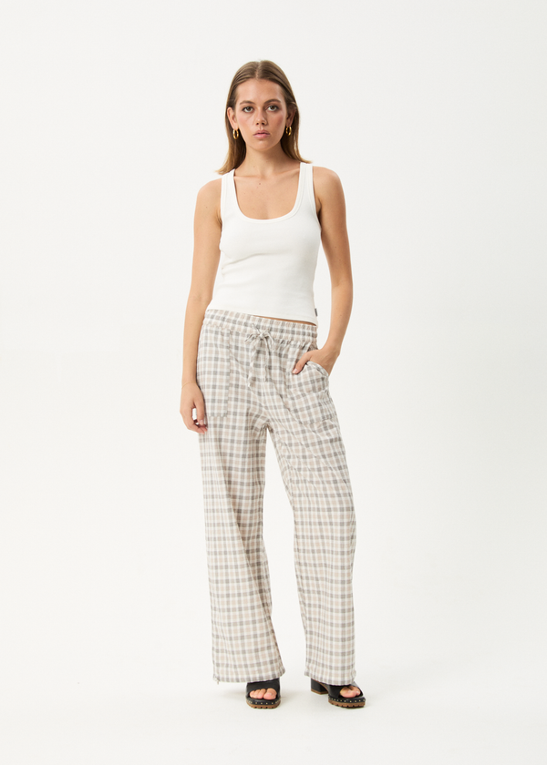 afends Leo - Seersucker Wide Leg Pant Coffee / White