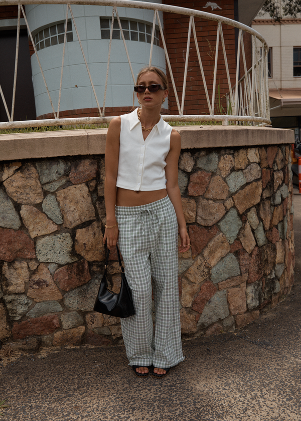 Afends Leo - Seersucker Wide Leg Pant Green / White