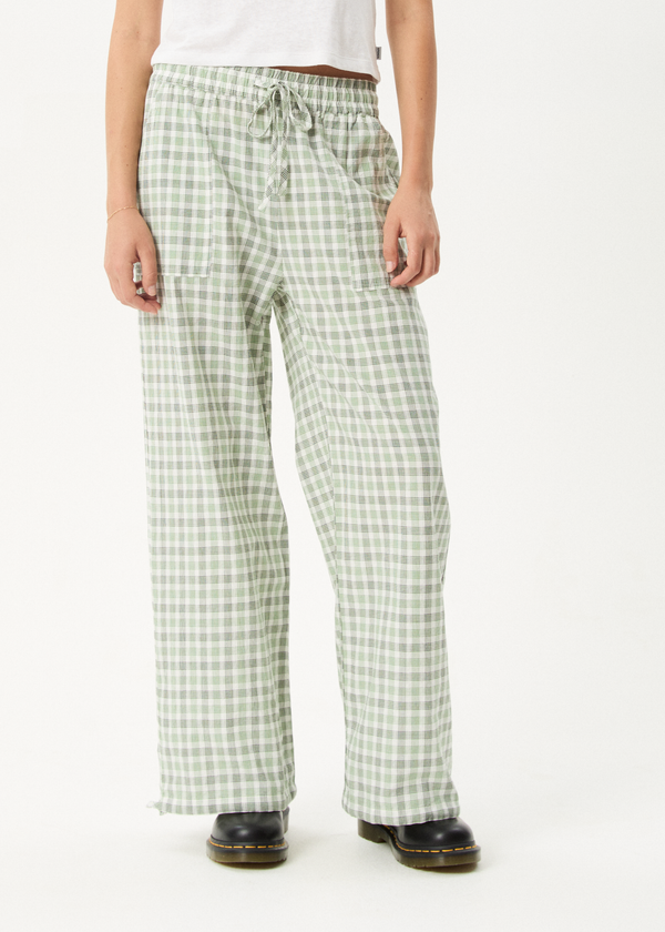 Afends Leo - Seersucker Wide Leg Pant Green / White