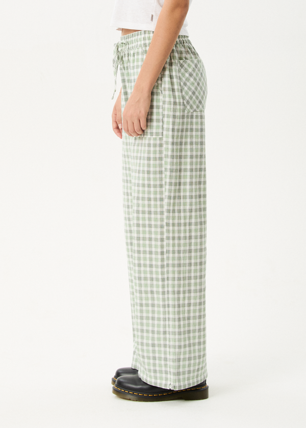 Afends Leo - Seersucker Wide Leg Pant Green / White